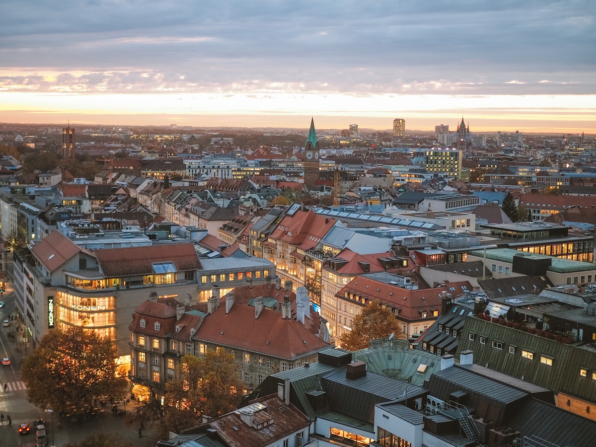 Aerial View of City Buildings, Munich Architectures