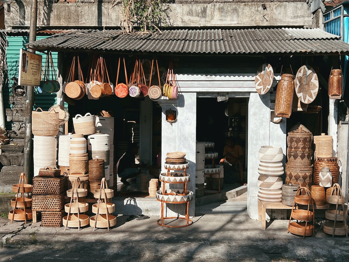 a shop with many bags of goods - Seminyak Bali