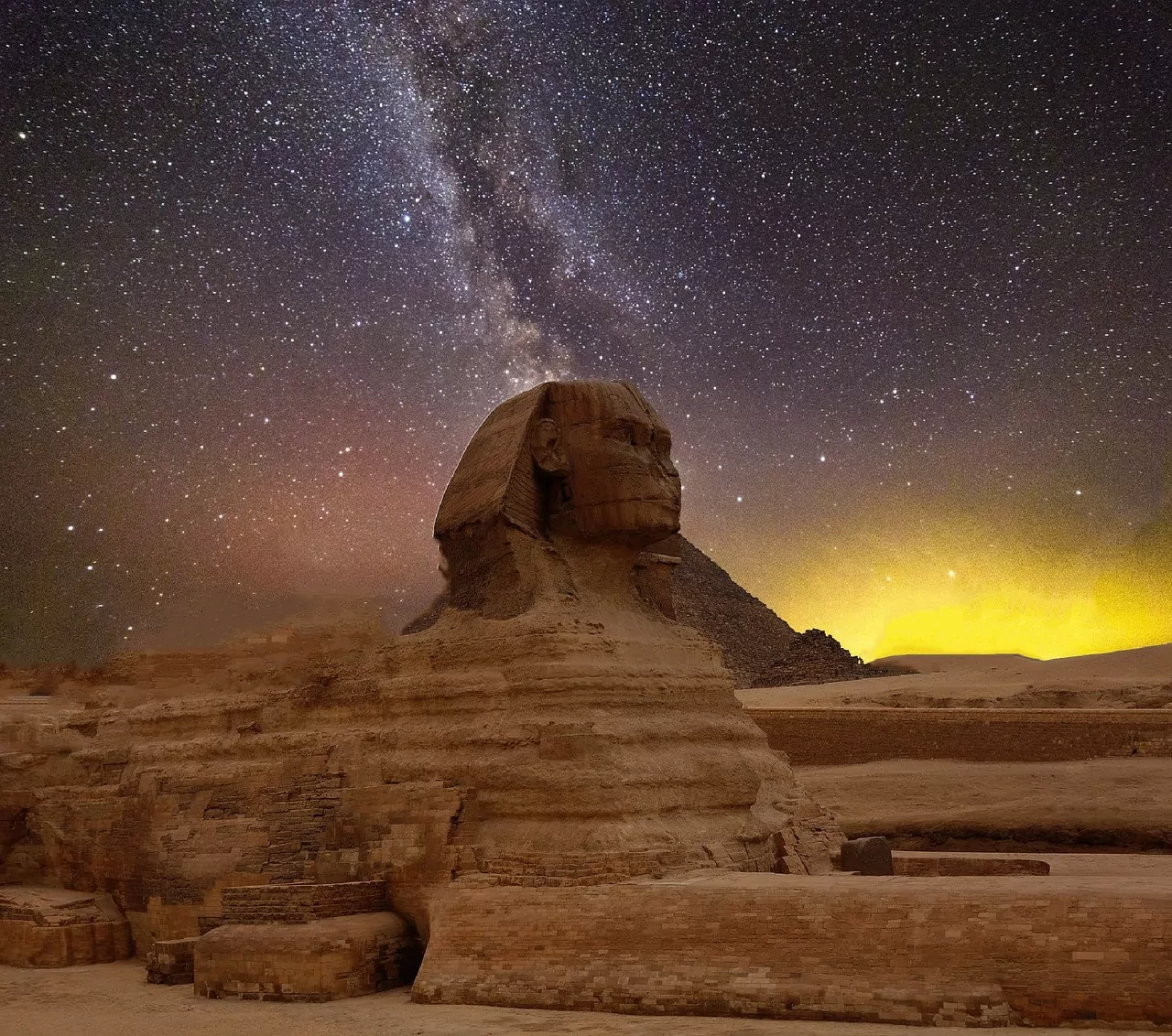stars, night sky, pyramids - Sphinx