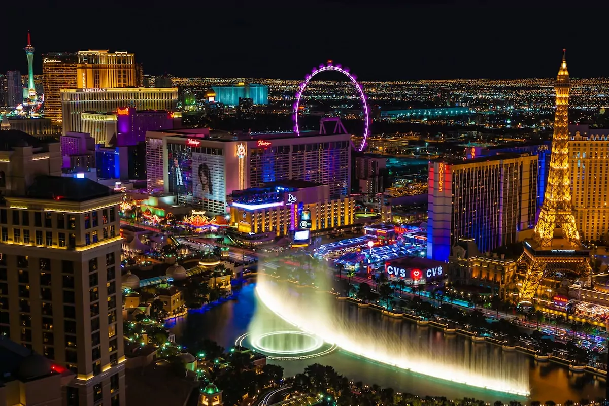 city with lights turned on during night time - Las Vegas USA