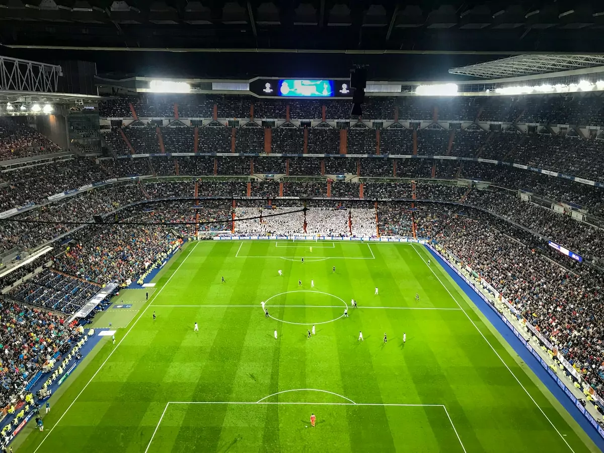 aerial photography of soccer game inside stadium - Santiago Bernabeu, Madrid, Spain