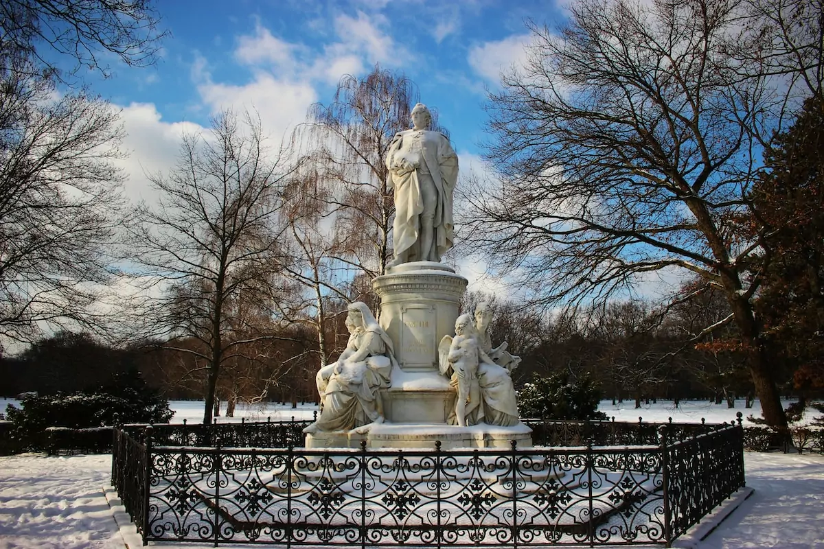 Goethe statue in Berlin with snow - Tiergarten
